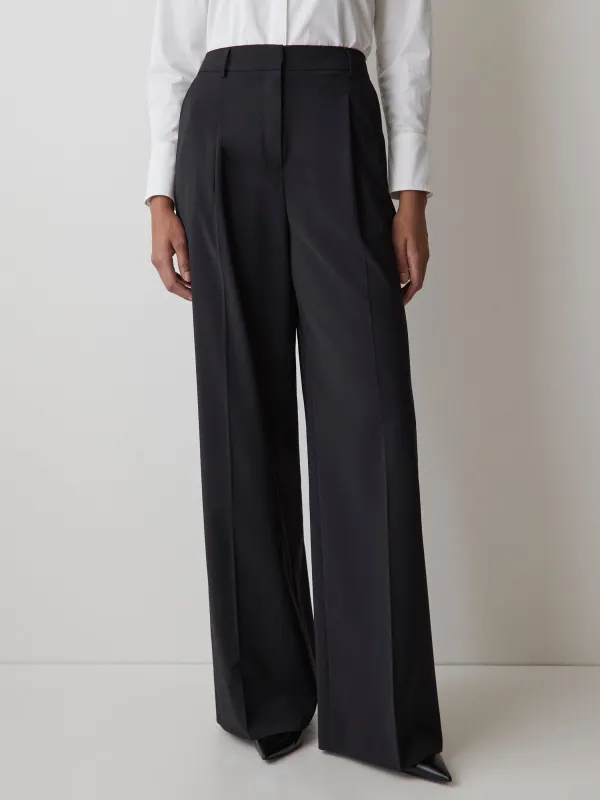 Black High-Rise Wide-Leg Wool-Blend Pant sold by RW&CO.