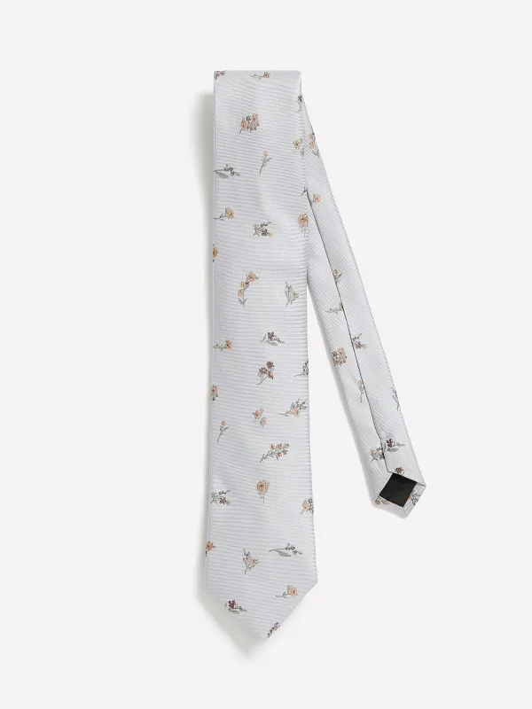 Grey Regular Tie with Floral Pattern made by RW&CO.