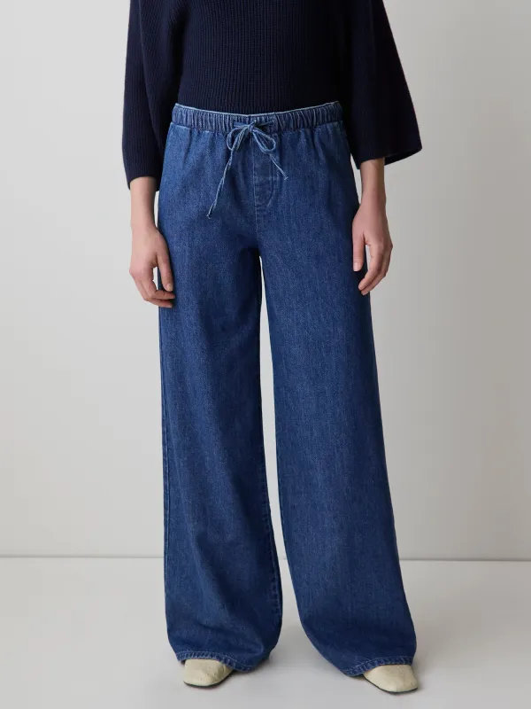 Wide-Leg Denim Pants with Elastic Waistband sold by RW&CO.