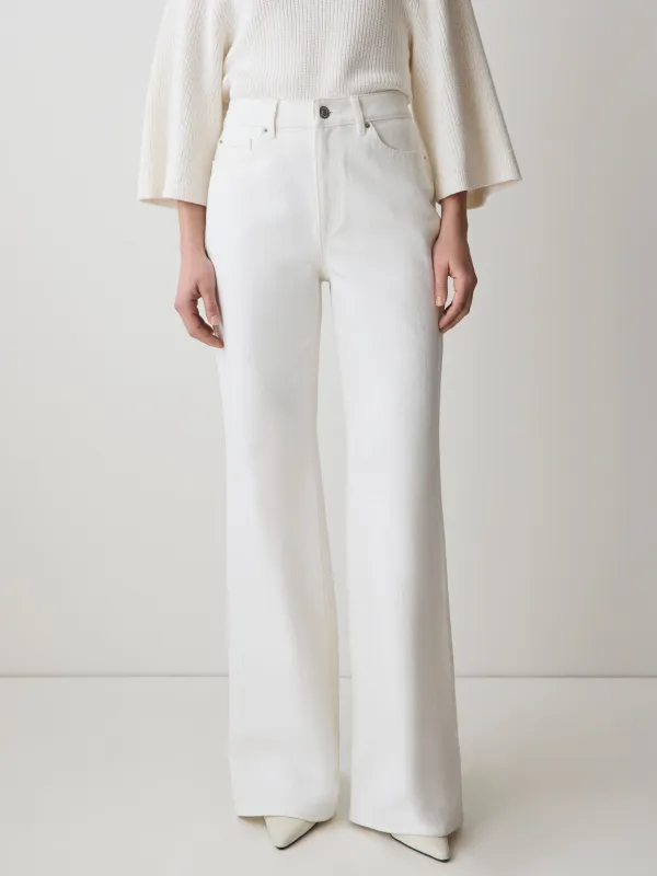Cream Long High-Rise Wide-Leg Jeans sold by RW&CO.