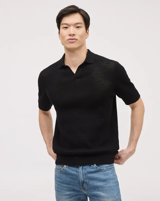 Short-Sleeve Johnny-Collar Polo with Open Stitches made by RW&CO.