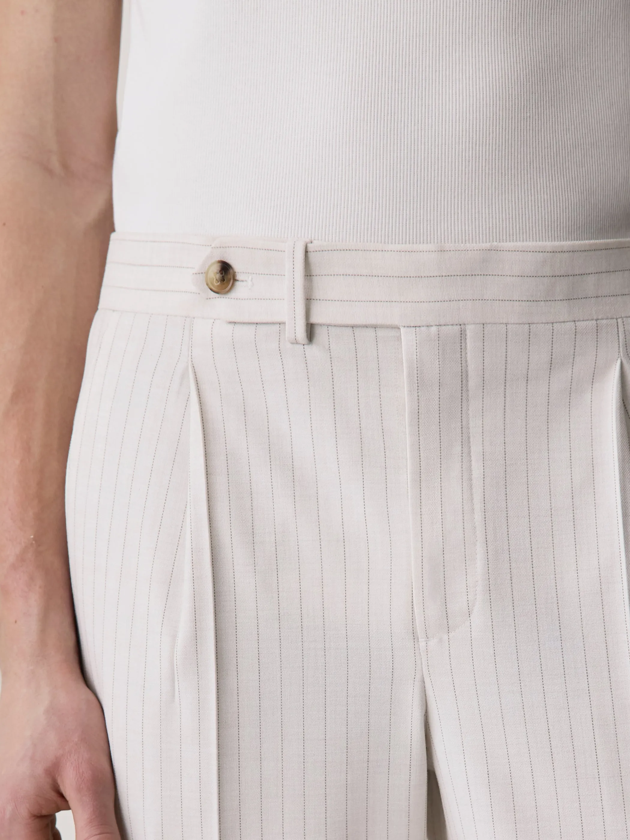Pleated Tapered-Leg Striped Suit Pant sold by RW&CO. product image thumbnail 4