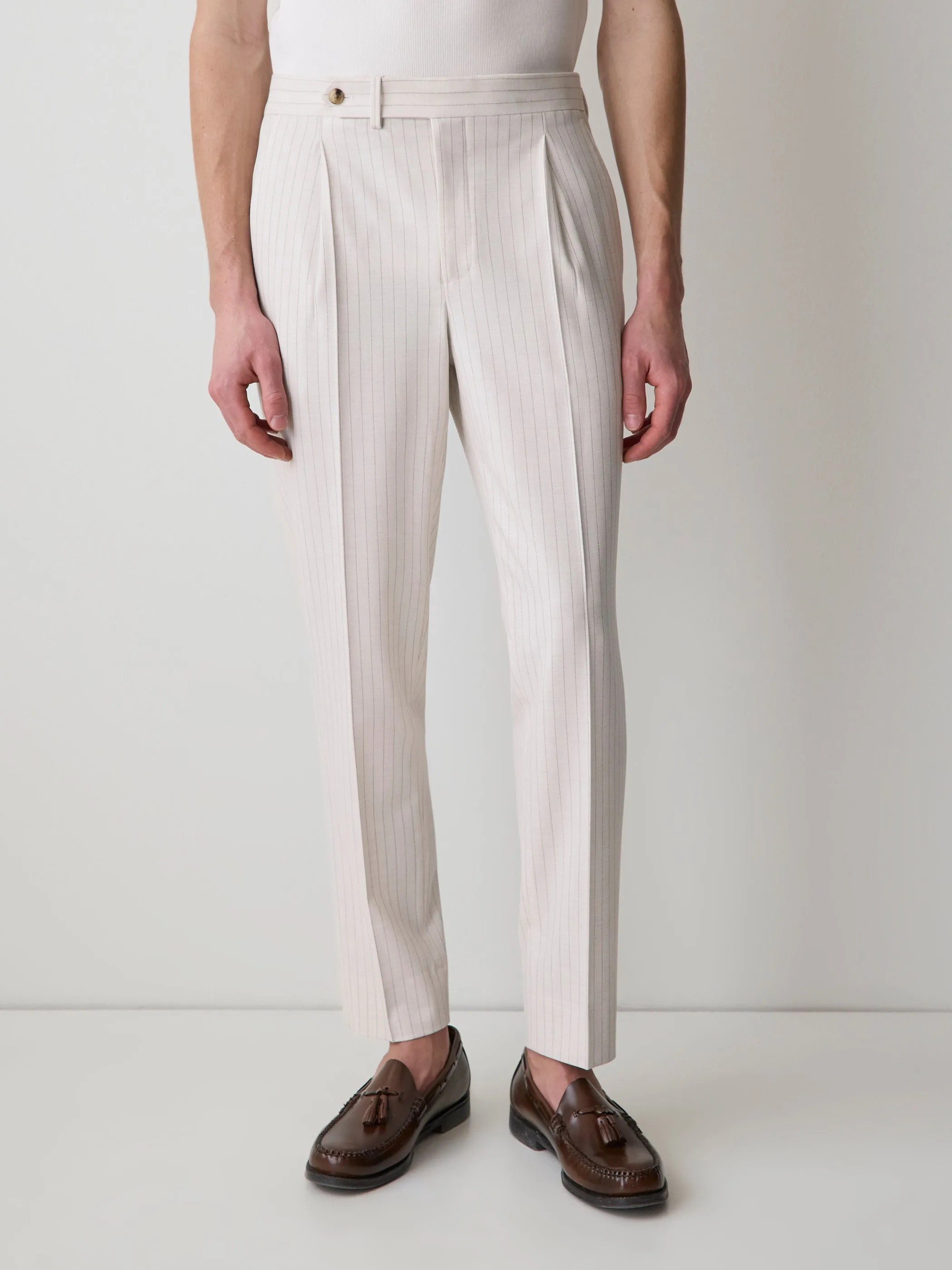 Pleated Tapered-Leg Striped Suit Pant sold by RW&CO.