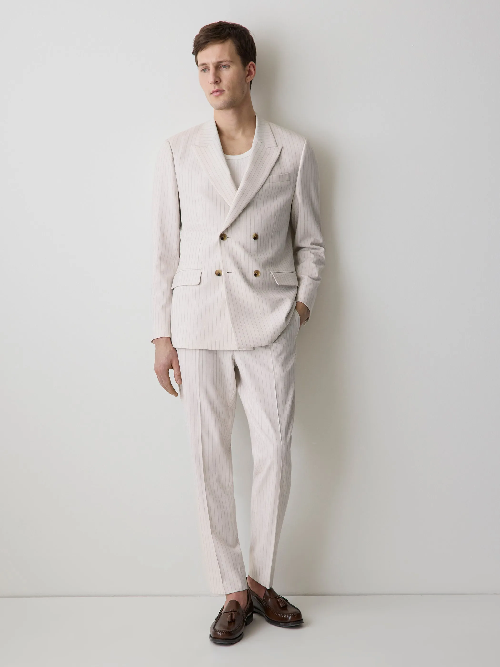 Pleated Tapered-Leg Striped Suit Pant sold by RW&CO. product image thumbnail 2