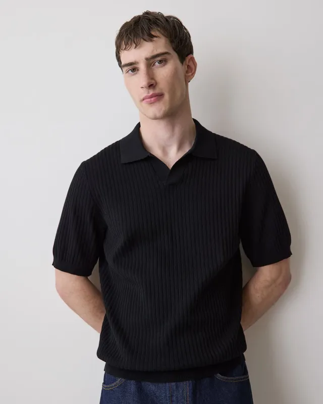 Cotton Short-Sleeve Polo with Johnny Collar made by RW&CO.