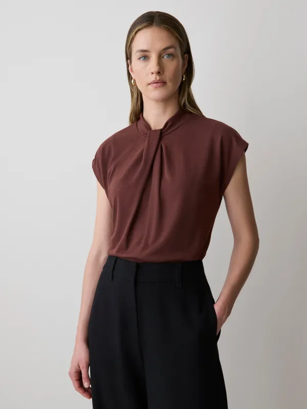 Extended-Sleeve Top with Twisted Draped Mock Neckline made by RW&CO.