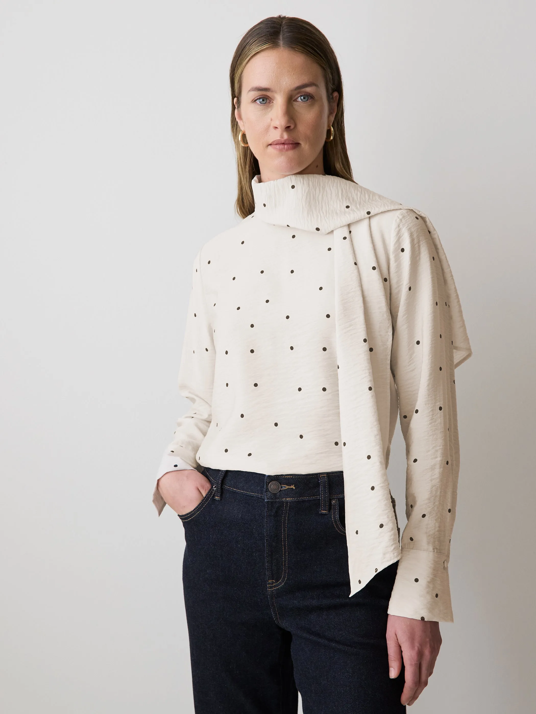 Long-Sleeve Popover Blouse with Scarf Neckline sold by RW&CO.