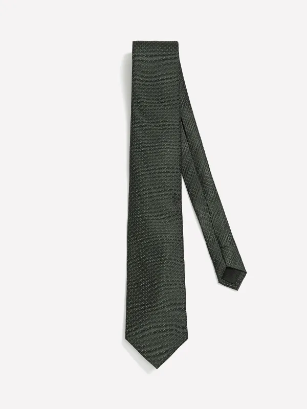 Dark Green Regular Tie with Square Geometric Pattern made by RW&CO.