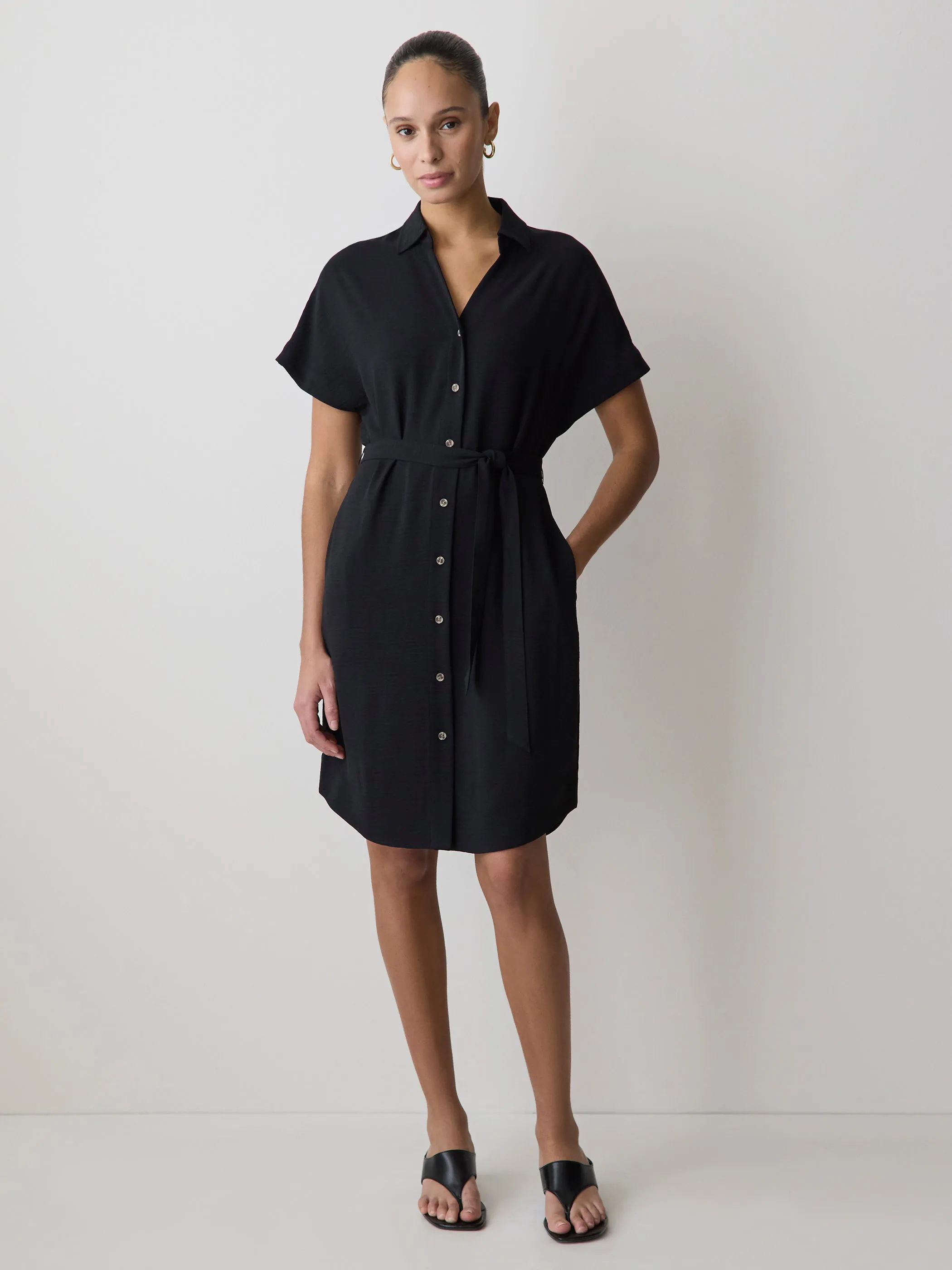 Short-Sleeve Buttoned-Down Midi Dress with Shirt Collar sold by RW&CO.