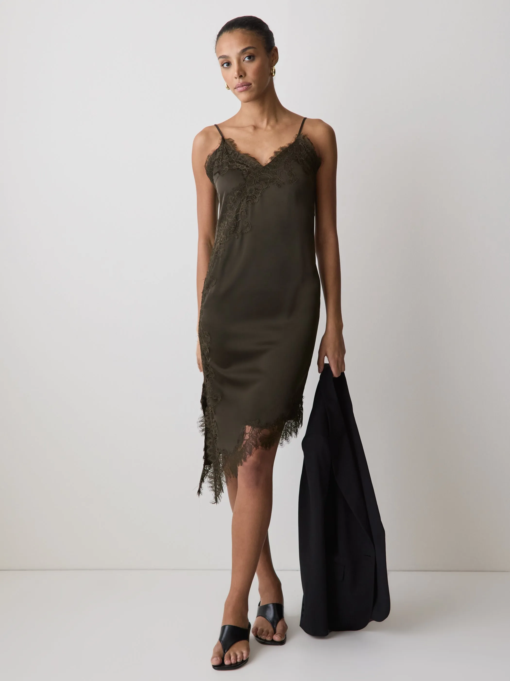 Satin Sleeveless Midi Dress with Lace Trims sold by RW&CO.