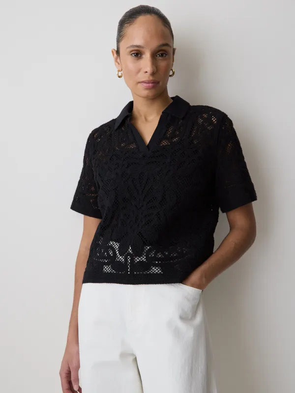 Short-Sleeve Crochet Polo Top made by RW&CO.