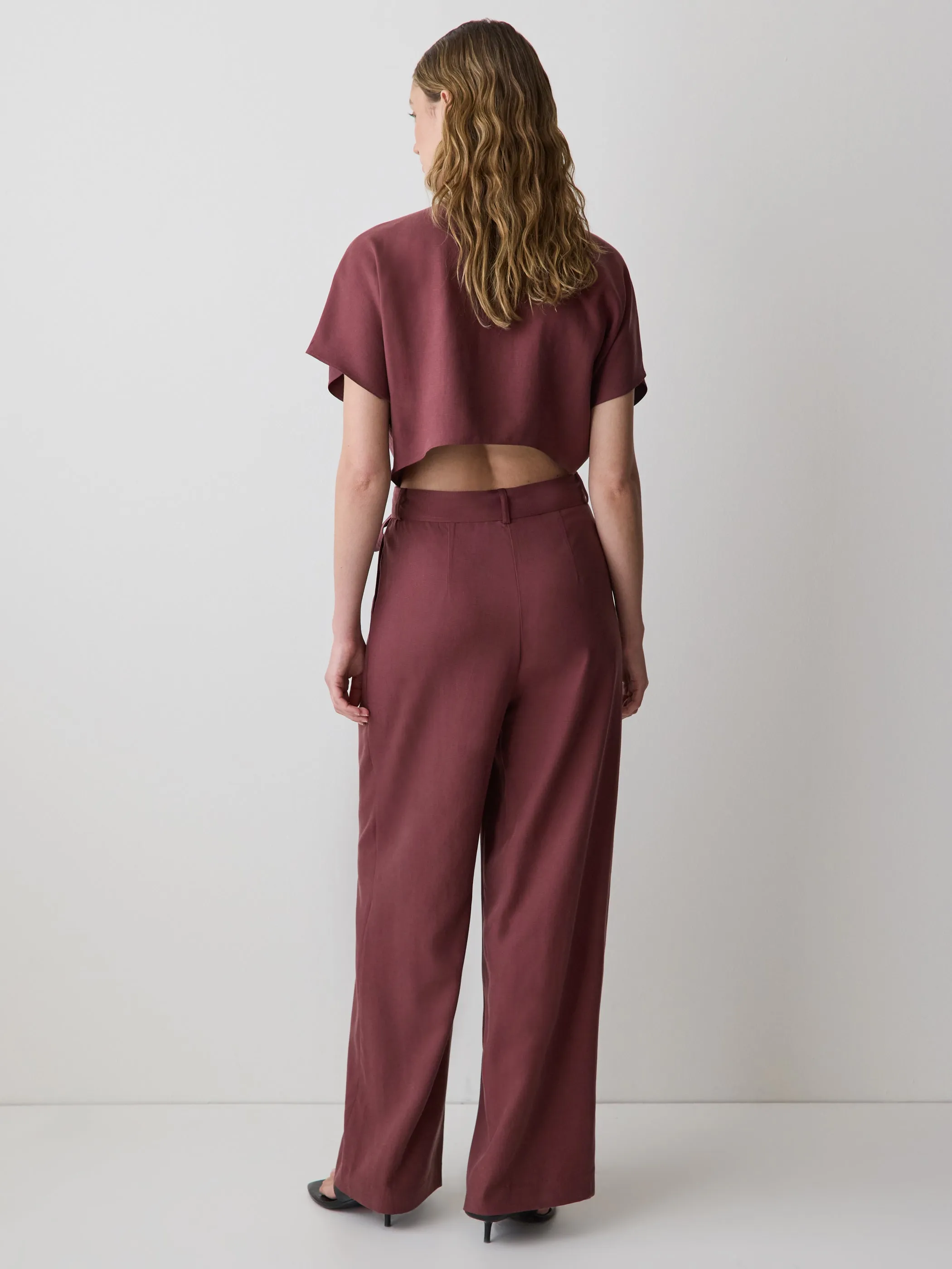 Short-Sleeve Wide-Leg Jumpsuit with Cut-Out Detail sold by RW&CO. product image thumbnail 3
