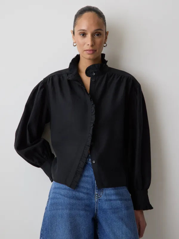 Long-Sleeve Crew-Neck Blouse with Ruffles made by RW&CO.