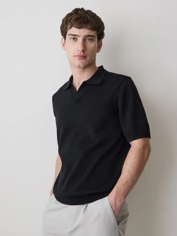 Cotton Short-Sleeve Polo with Johnny Collar made by RW&CO.