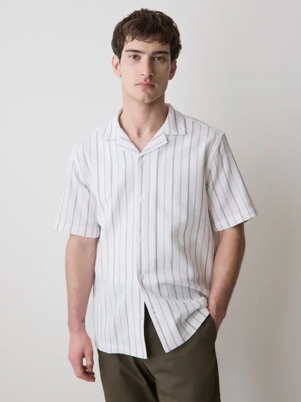 Striped Short-Sleeve Textured Shirt with Camp Collar made by RW&CO.