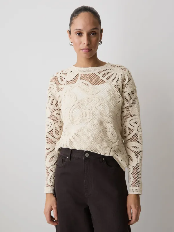 Long-Sleeve Crew-Neck Top with Crochet Details made by RW&CO.