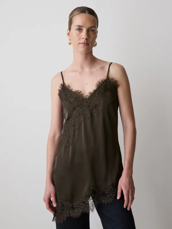 Sleeveless V-Neck Satin Blouse with Lace Trims made by RW&CO.