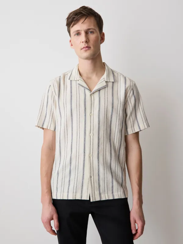 Striped Short-Sleeve Textured Shirt with Camp Collar made by RW&CO.