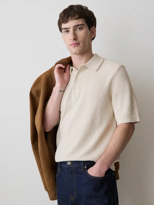 Short-Sleeve Bouclé Polo Sweater made by RW&CO.