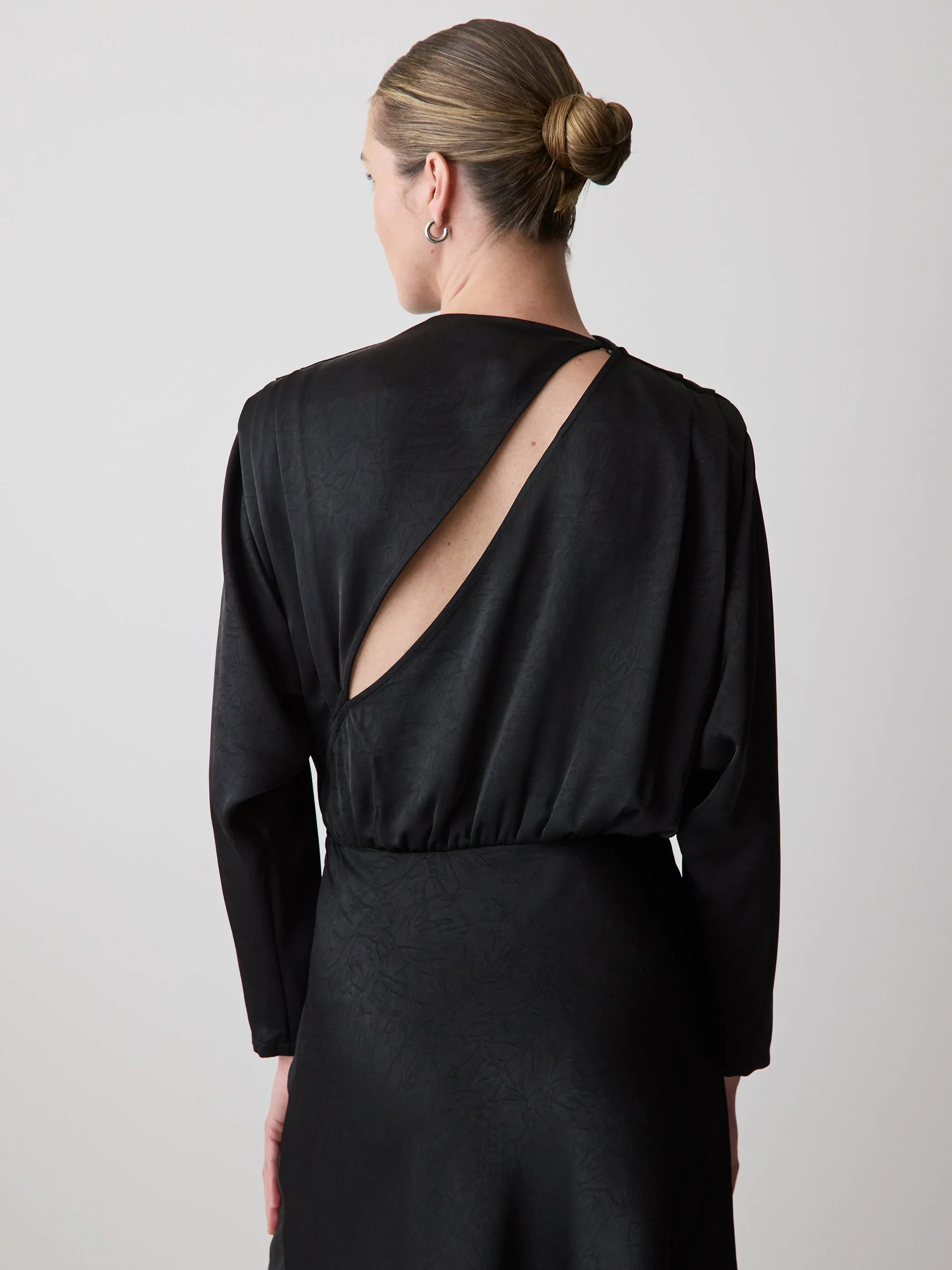 Satin Long-Sleeve Draped Midi Dress sold by RW&CO. product image thumbnail 4