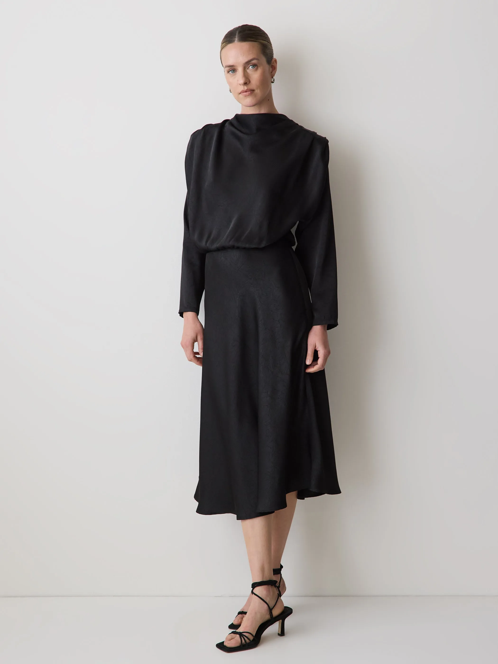 Satin Long-Sleeve Draped Midi Dress sold by RW&CO.