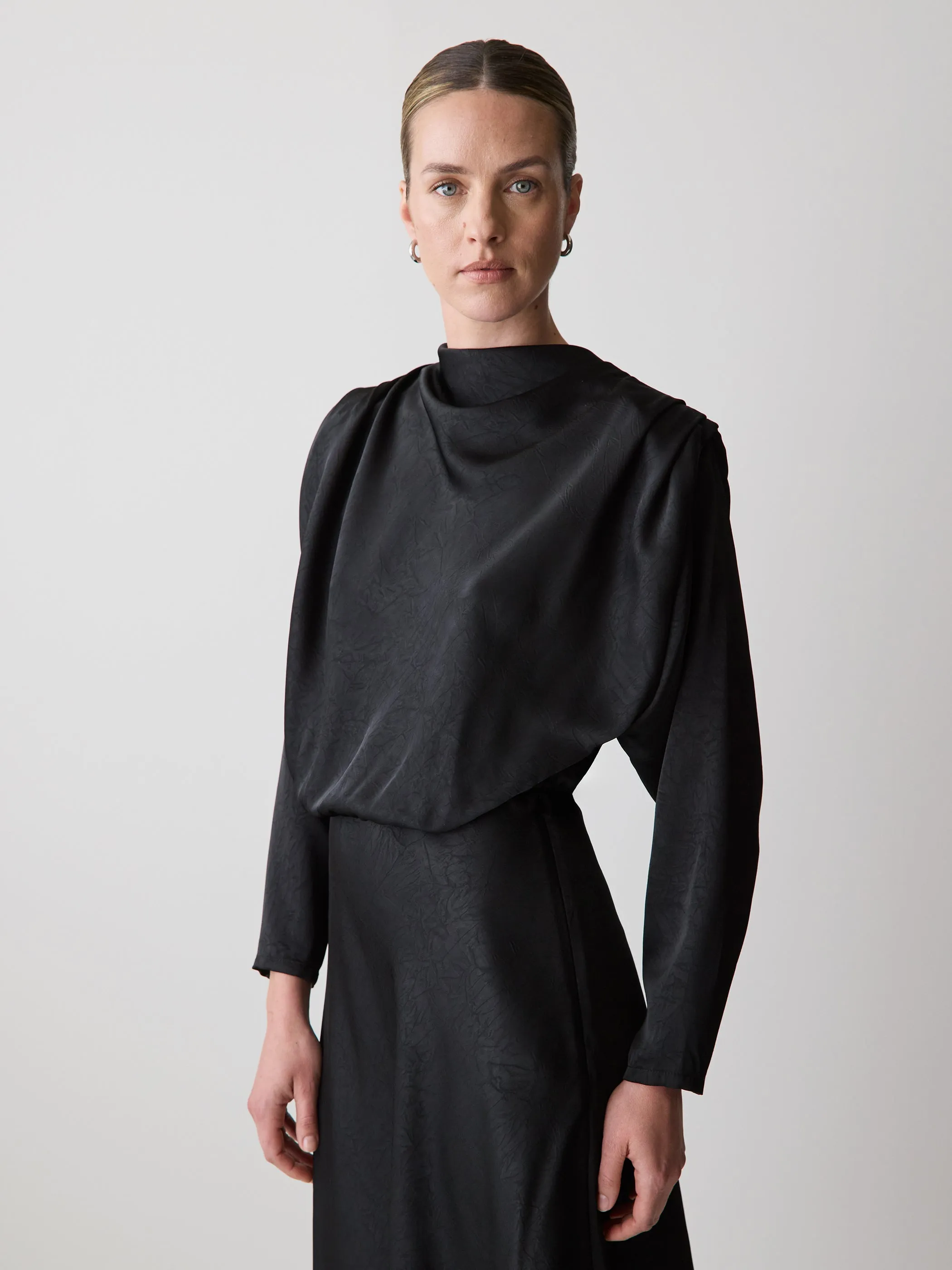 Satin Long-Sleeve Draped Midi Dress sold by RW&CO. product image thumbnail 2