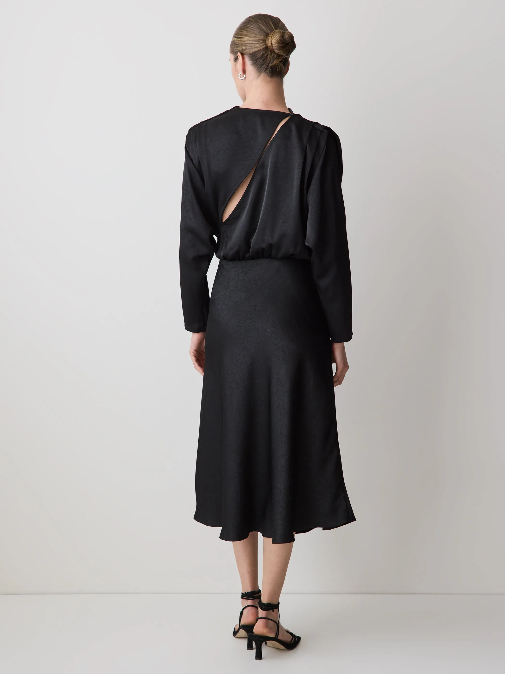 Satin Long-Sleeve Draped Midi Dress sold by RW&CO. product image thumbnail 3