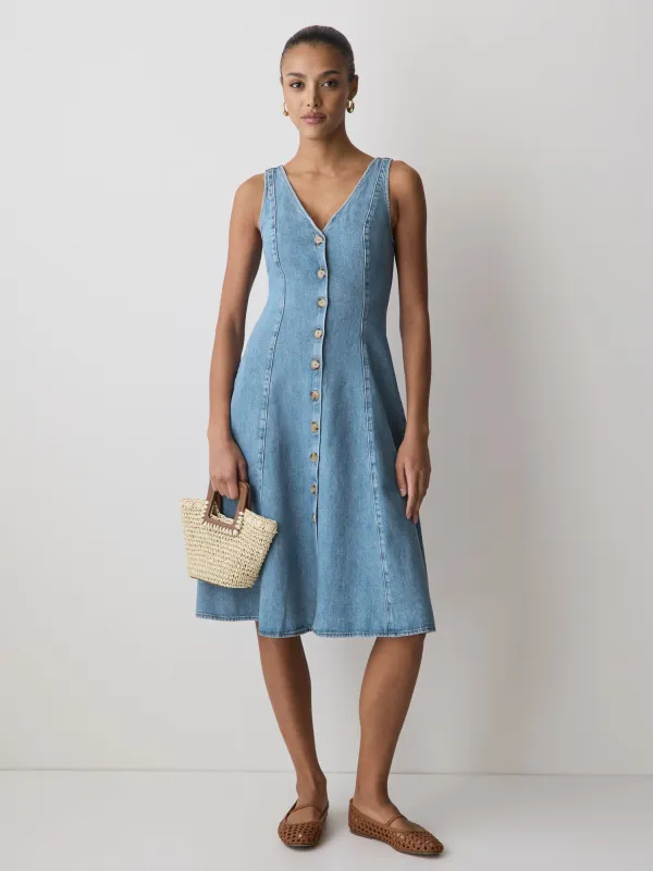 Denim Sleeveless V-Neck Midi Dress made by RW&CO.