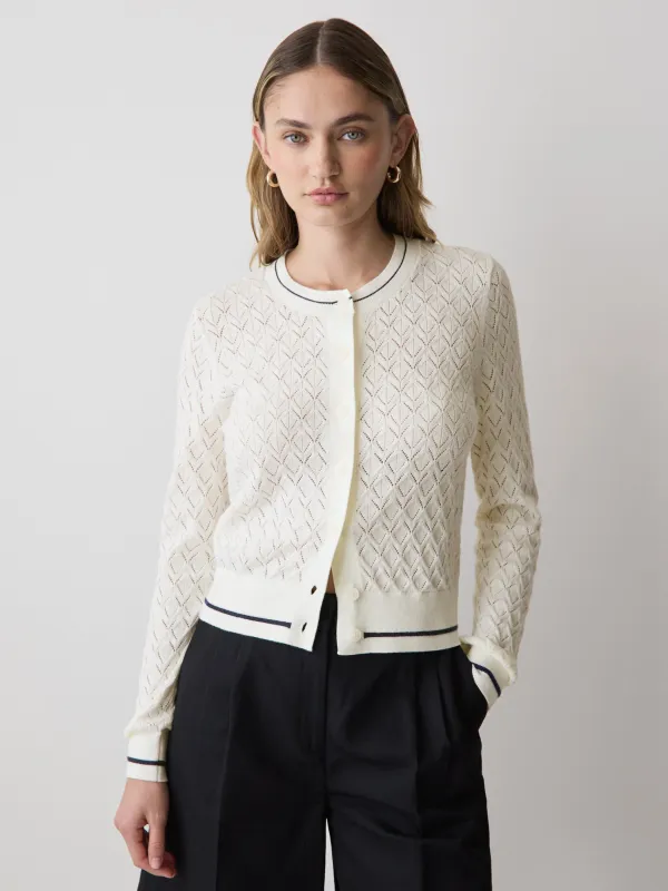 Long-Sleeve Crew-Neck Cardigan with Pointelle Stitches made by RW&CO.