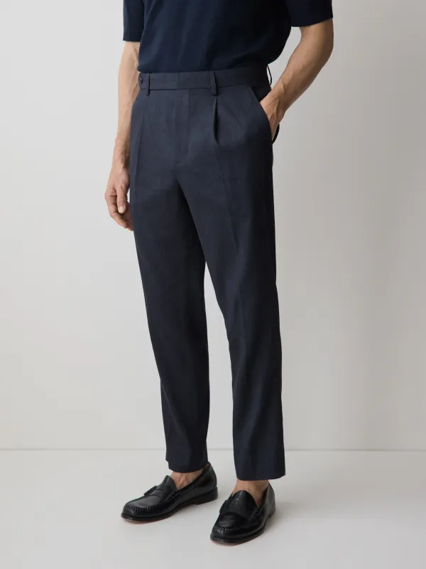 Linen-Blend Tapered-Leg Pleated Pant made by RW&CO.