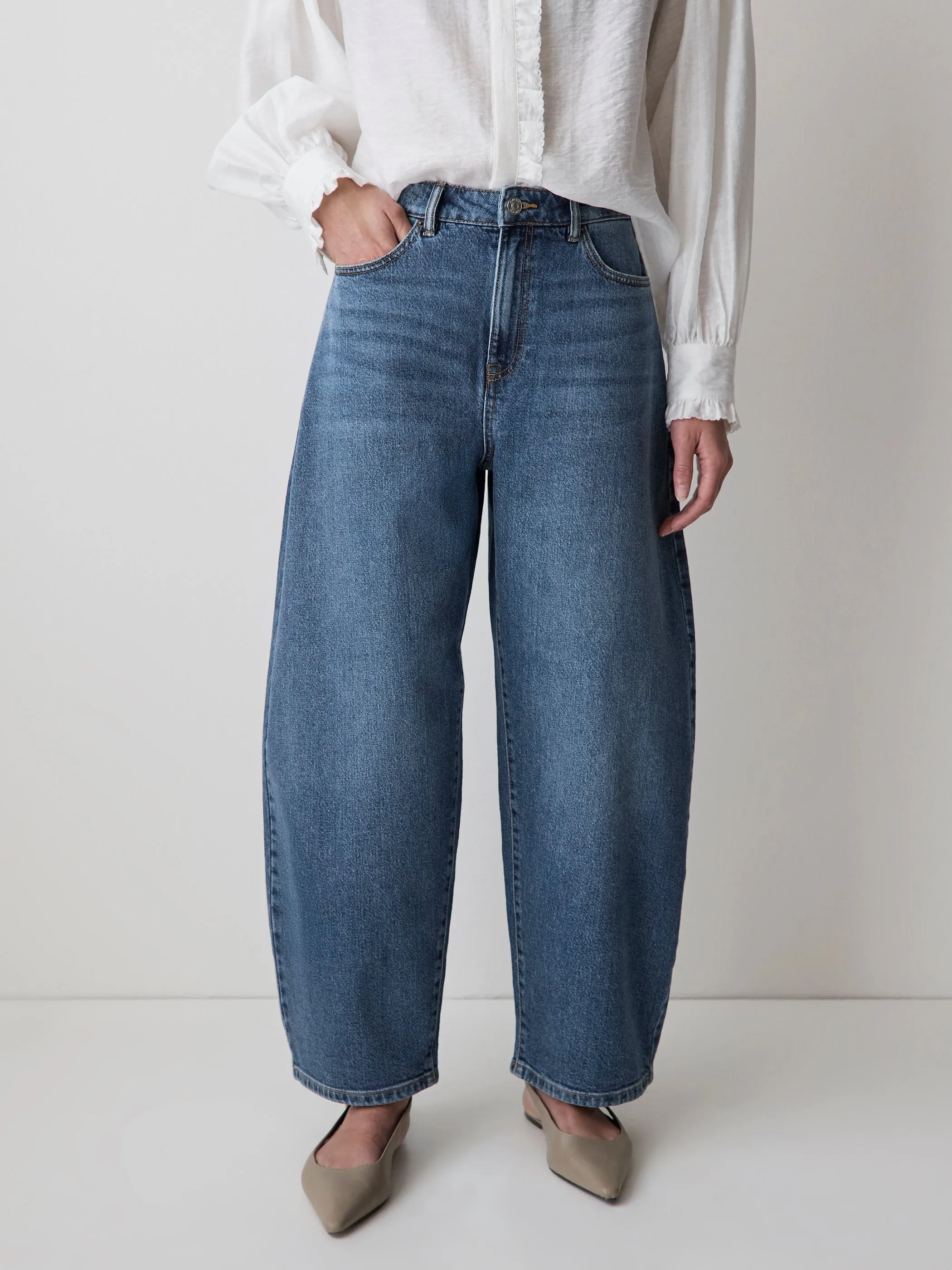High-Rise Barrel Jeans sold by RW&CO.