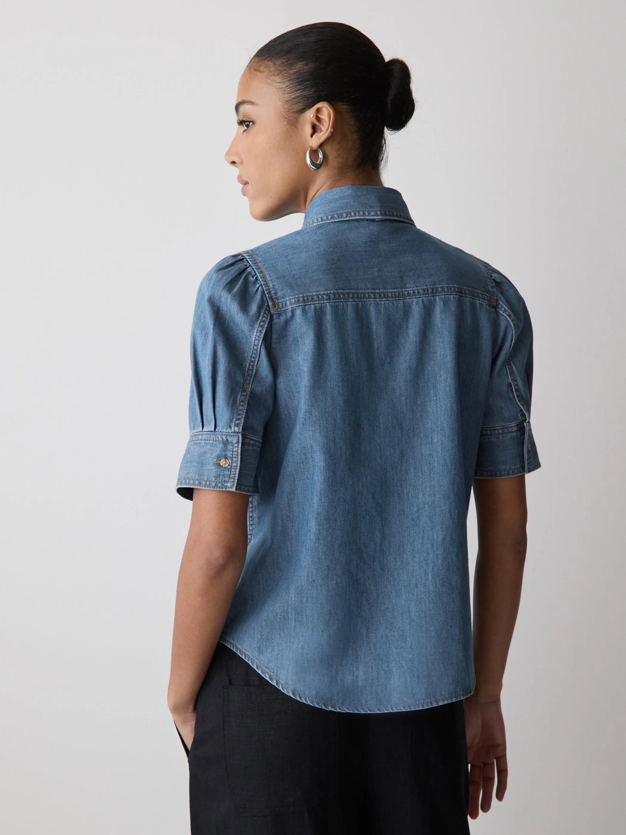 Short-Sleeve Denim Blouse with Shirt Collar sold by RW&CO. product image thumbnail 3