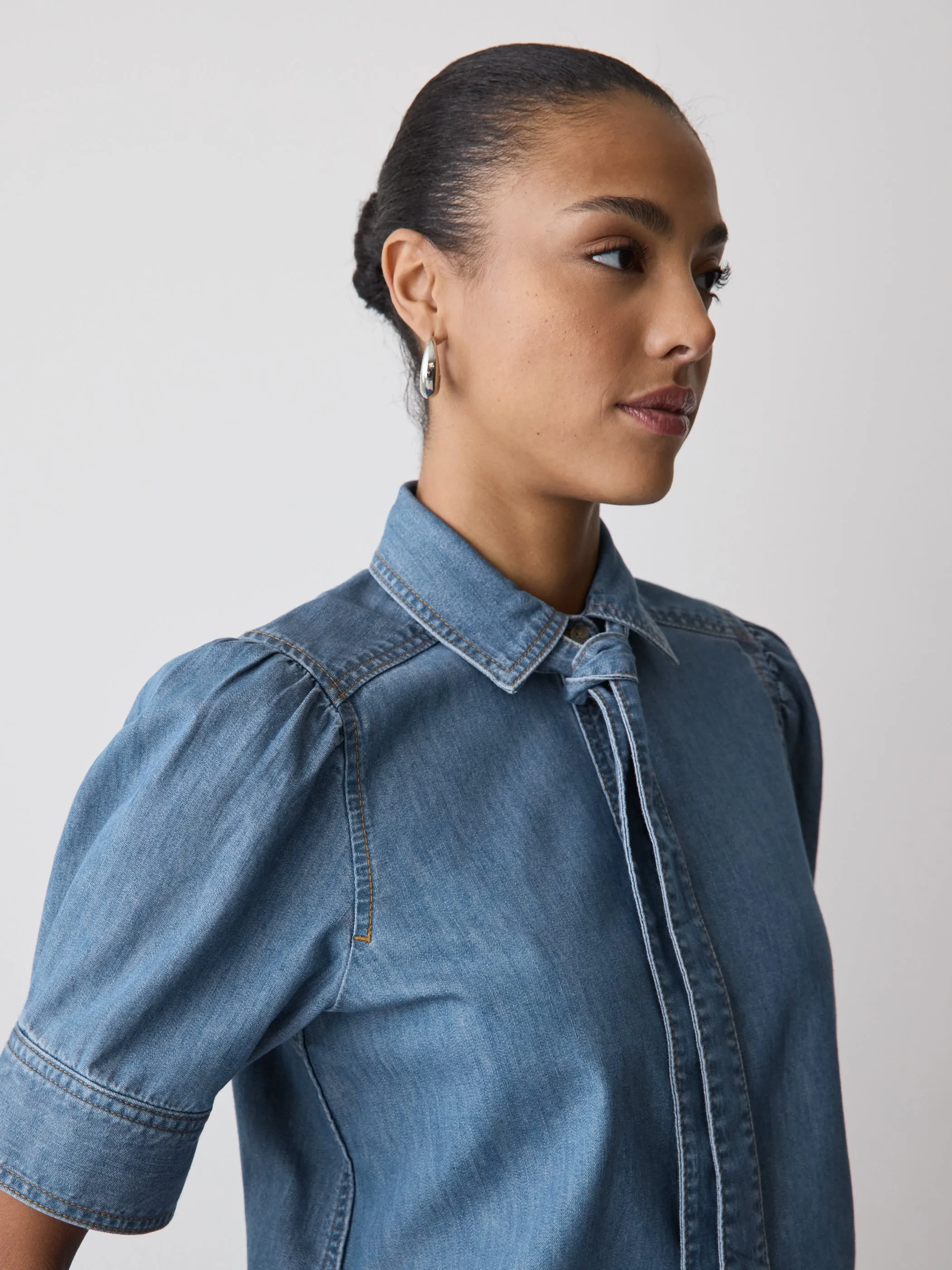 Short-Sleeve Denim Blouse with Shirt Collar sold by RW&CO. product image thumbnail 4