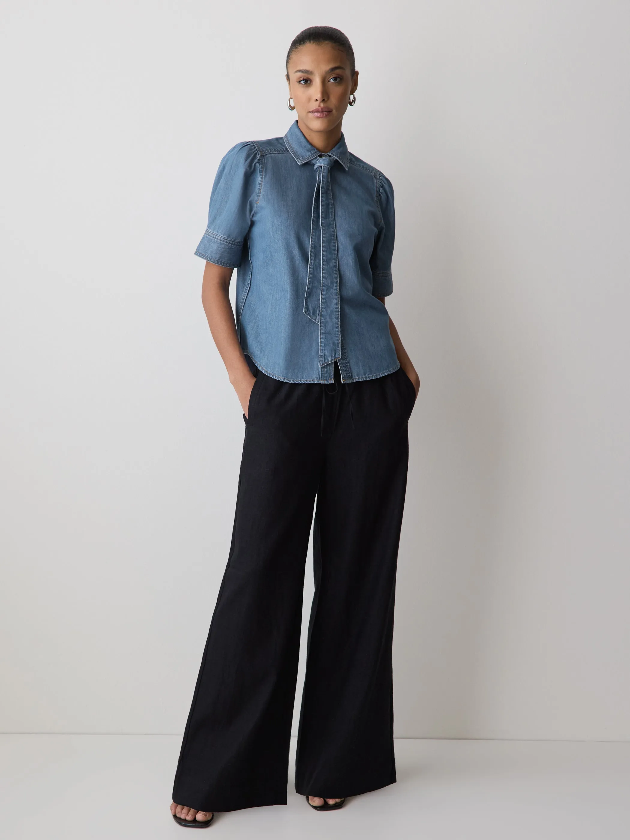 Short-Sleeve Denim Blouse with Shirt Collar sold by RW&CO. product image thumbnail 2