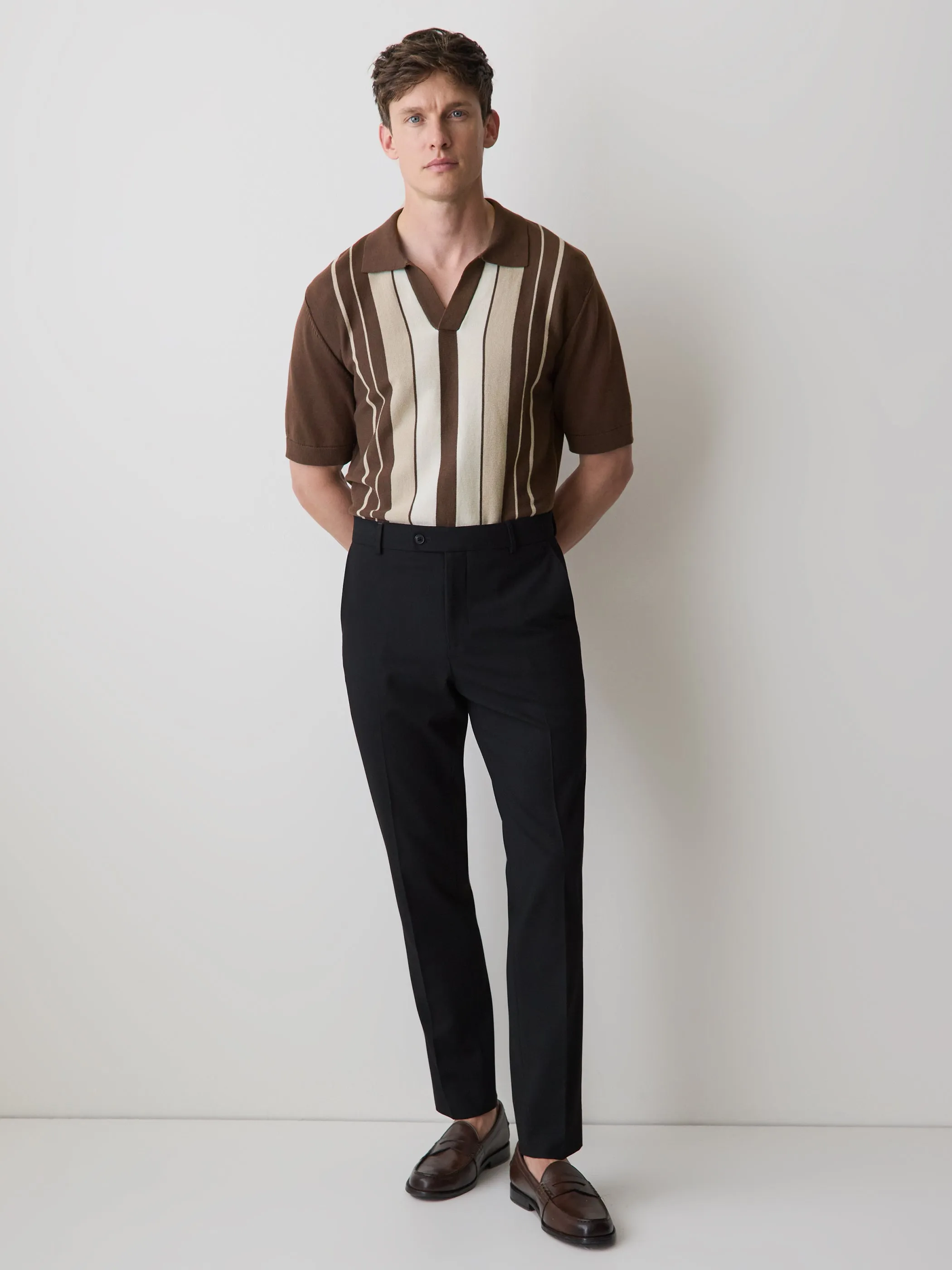 Striped Short-Sleeve Sweater with Johnny Collar sold by RW&CO. product image thumbnail 2