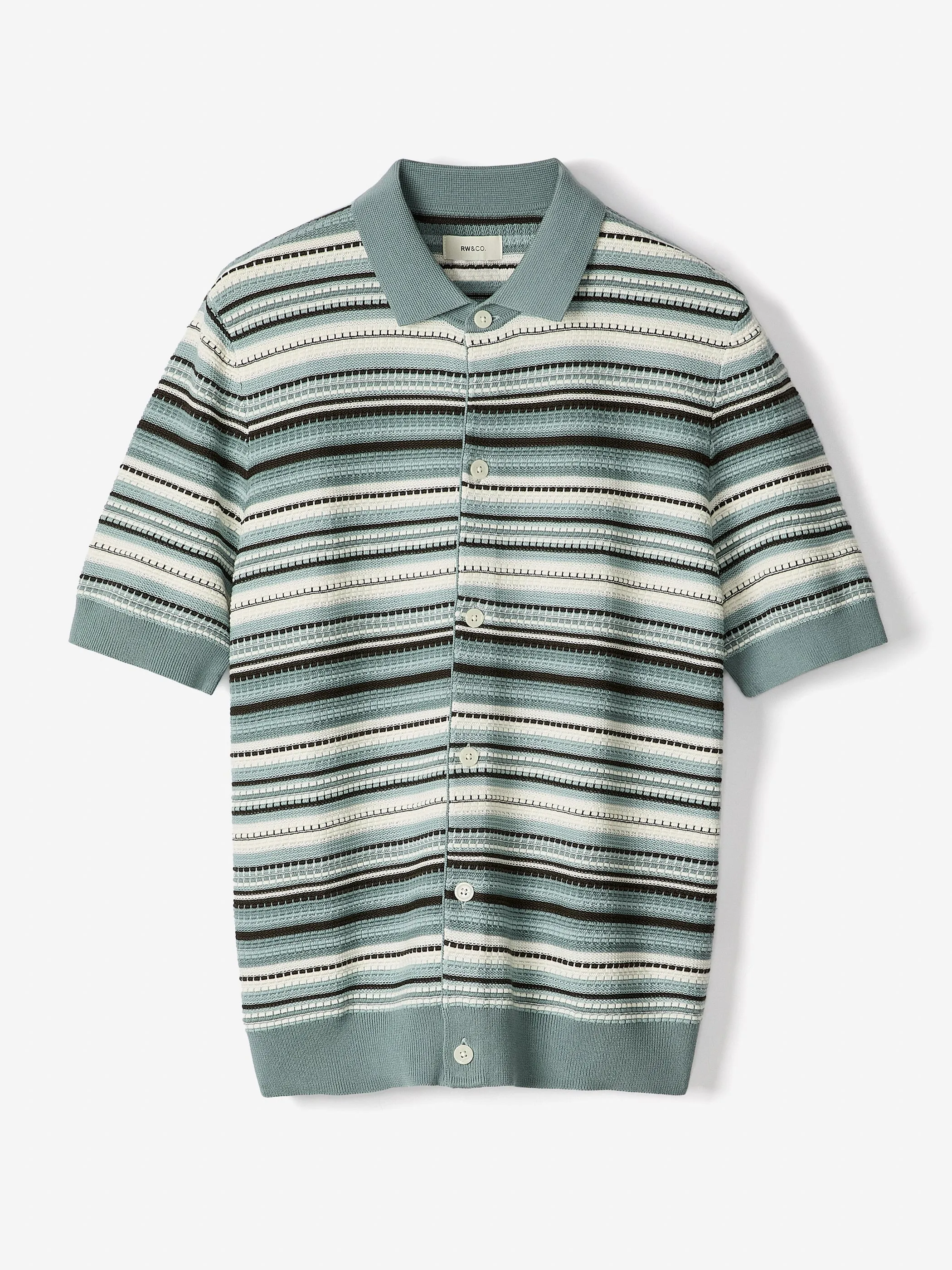 Striped Short-Sleeve Sweater with Shirt Collar sold by RW&CO. product image thumbnail 5