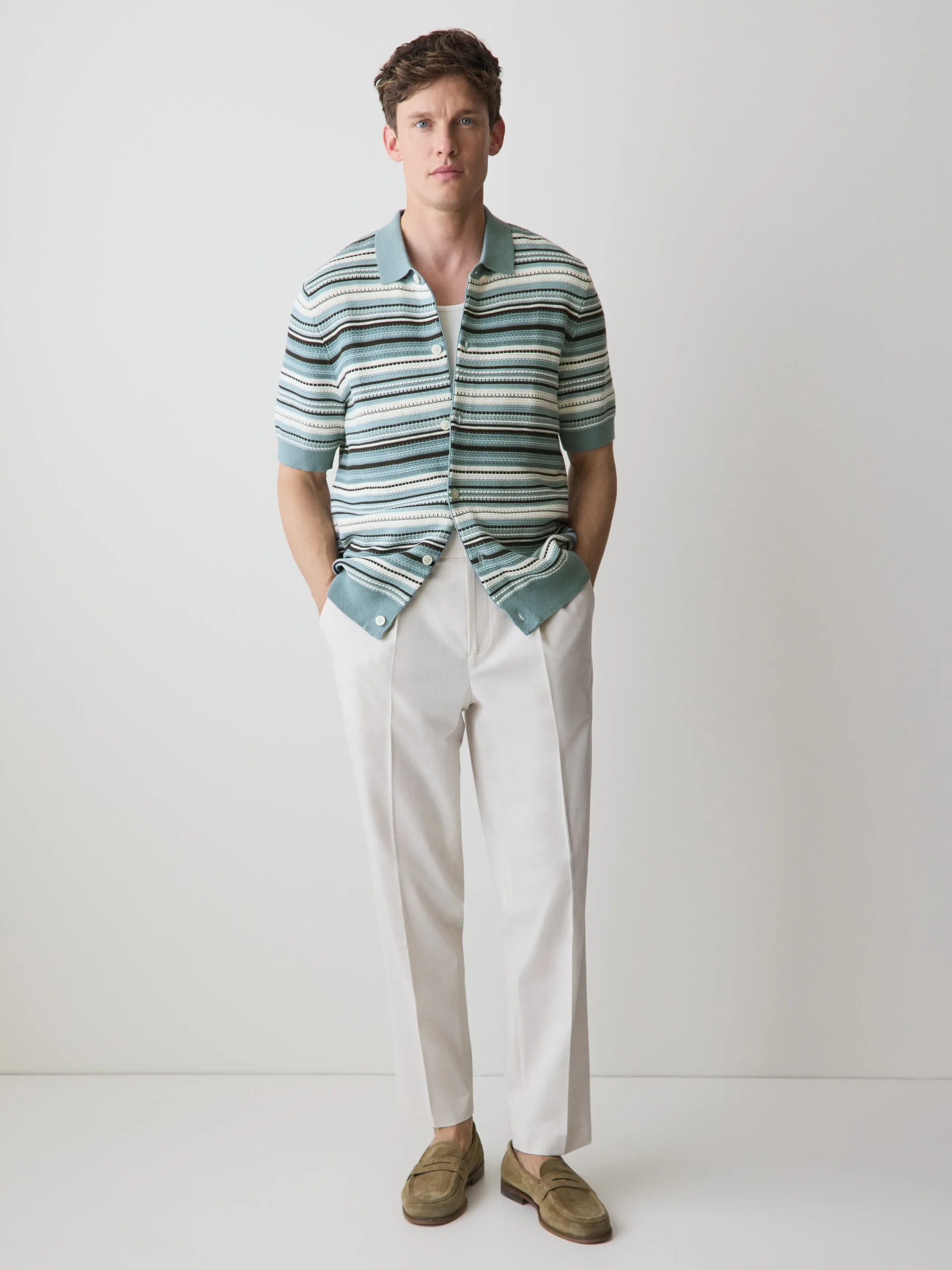 Striped Short-Sleeve Sweater with Shirt Collar sold by RW&CO. product image thumbnail 2