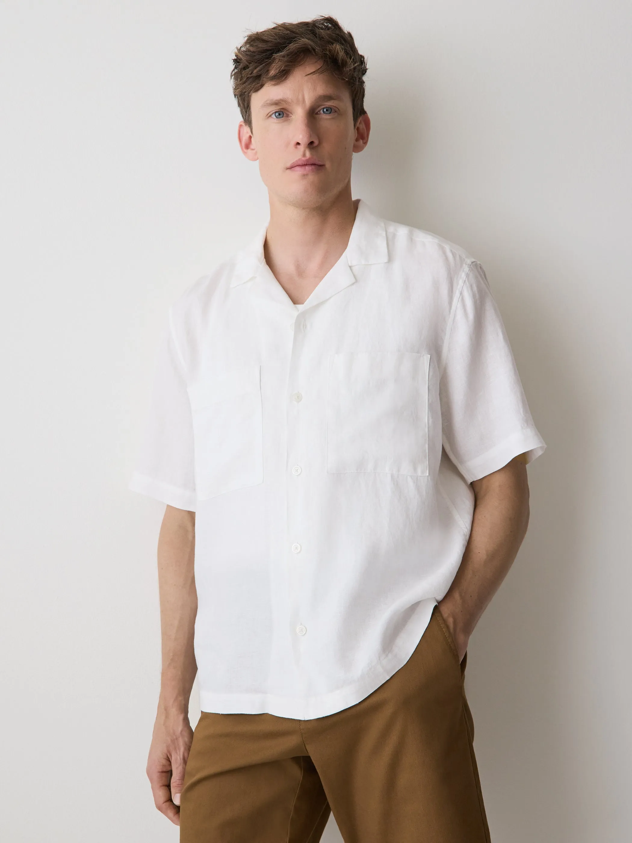 Short-Sleeve Linen Shirt with Camp Collar sold by RW&CO.