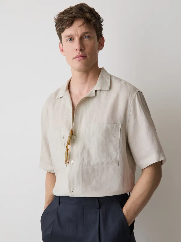 Short-Sleeve Linen Shirt with Camp Collar made by RW&CO.