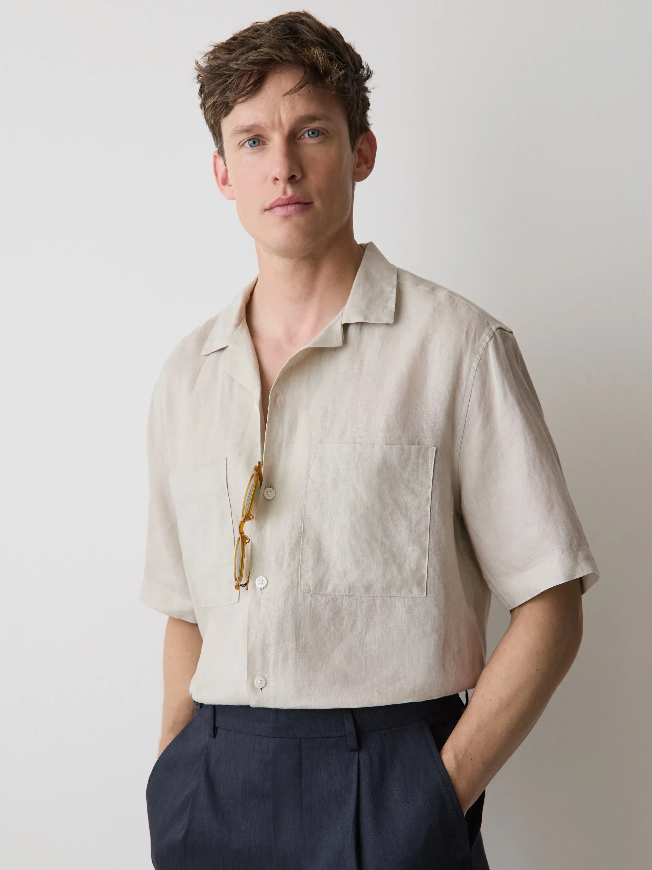 Short-Sleeve Linen Shirt with Camp Collar sold by RW&CO.