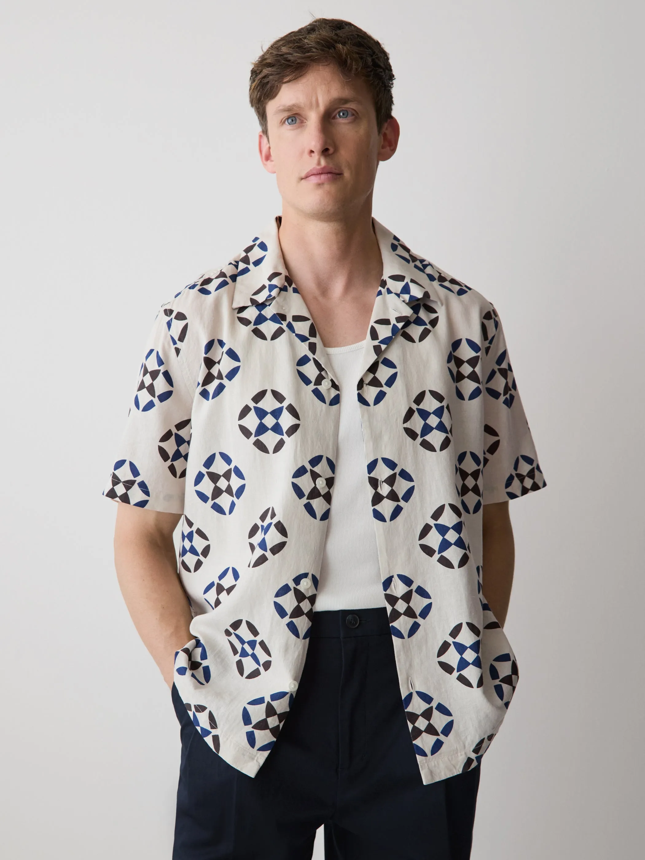 Linen-Blend Short-Sleeve Shirt with Print sold by RW&CO.