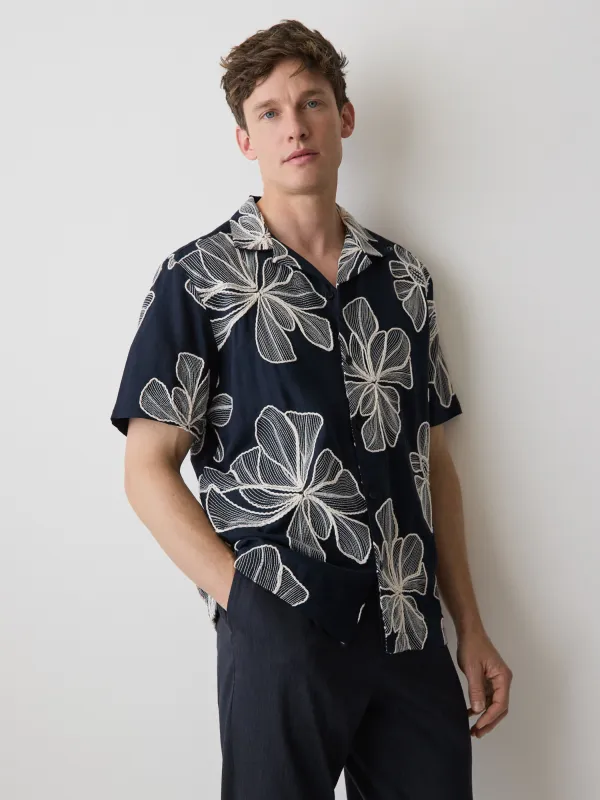 Short-Sleeve Camp-Collar Shirt with Embroidered Details made by RW&CO.