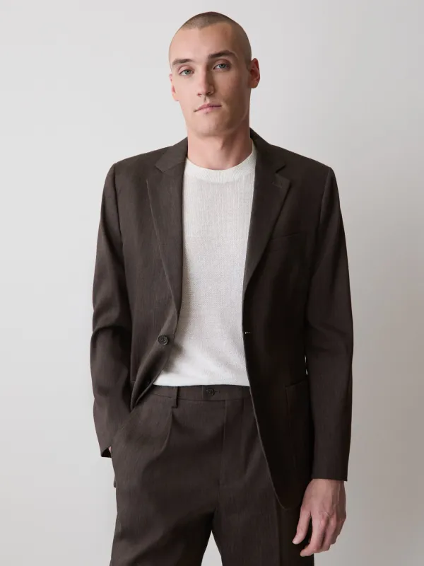 Slim-Fit Brown Linen-Blend Blazer made by RW&CO.