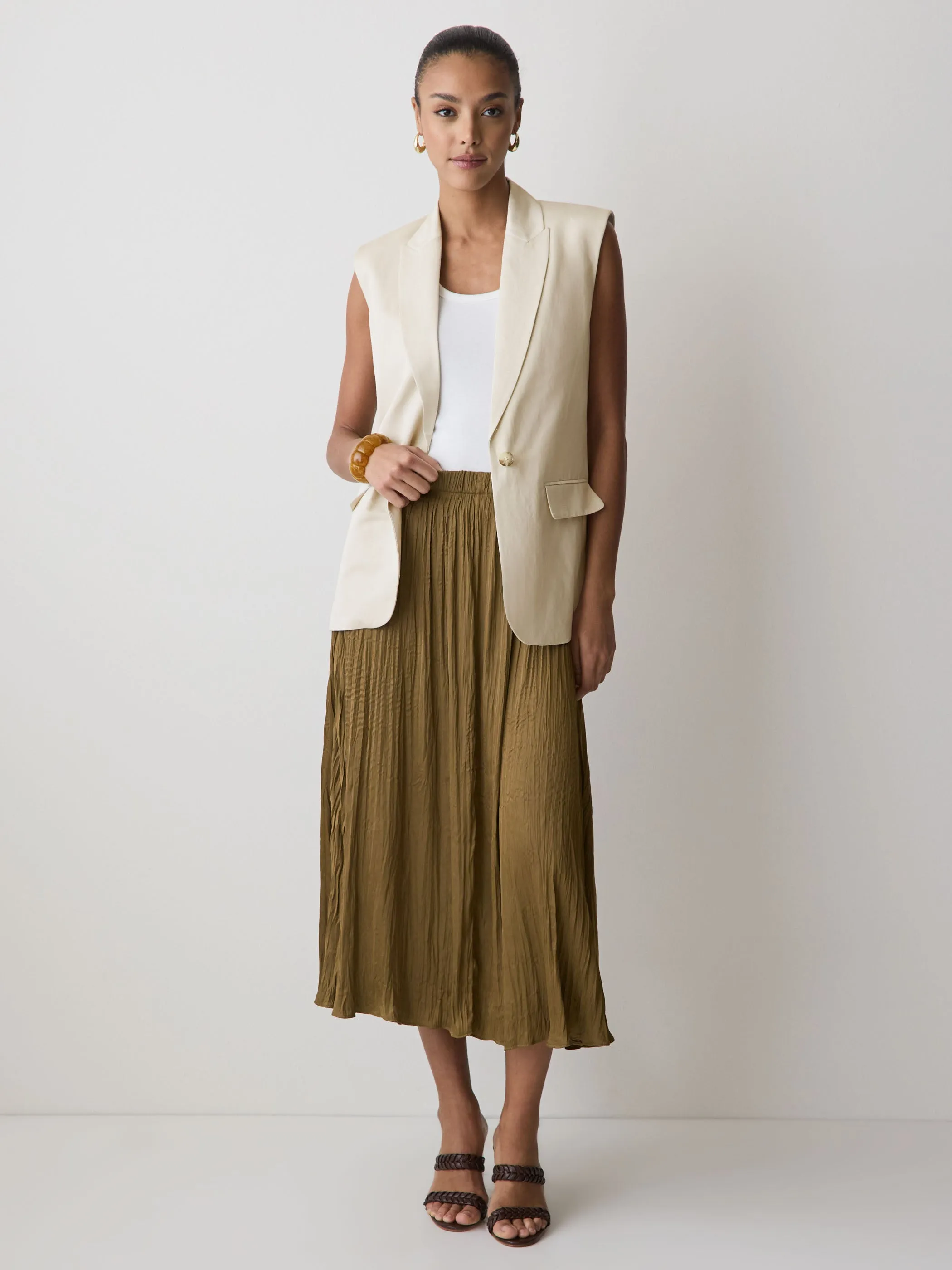 Satin High-Waisted Flare Midi Skirt sold by RW&CO.