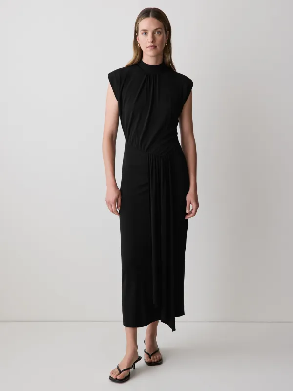 Draped Midi Cocktail Dress with Cascade made by RW&CO.