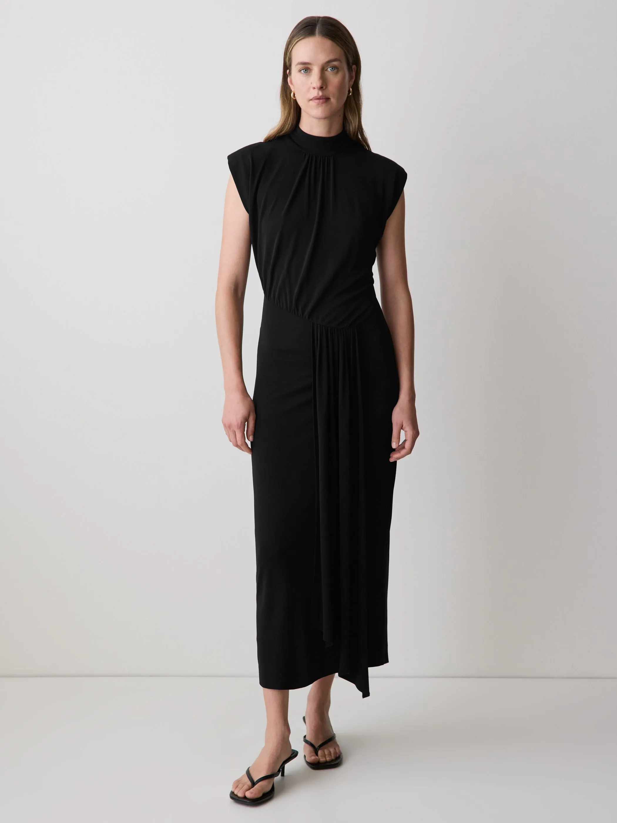 Draped Midi Cocktail Dress with Cascade sold by RW&CO.