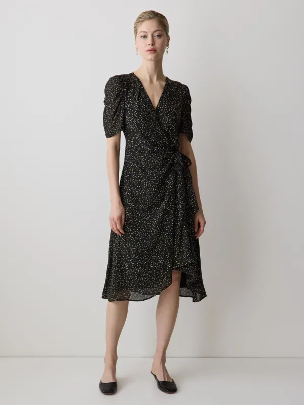 Short-Sleeve Chiffon Midi Dress with Lace Trim made by RW&CO.