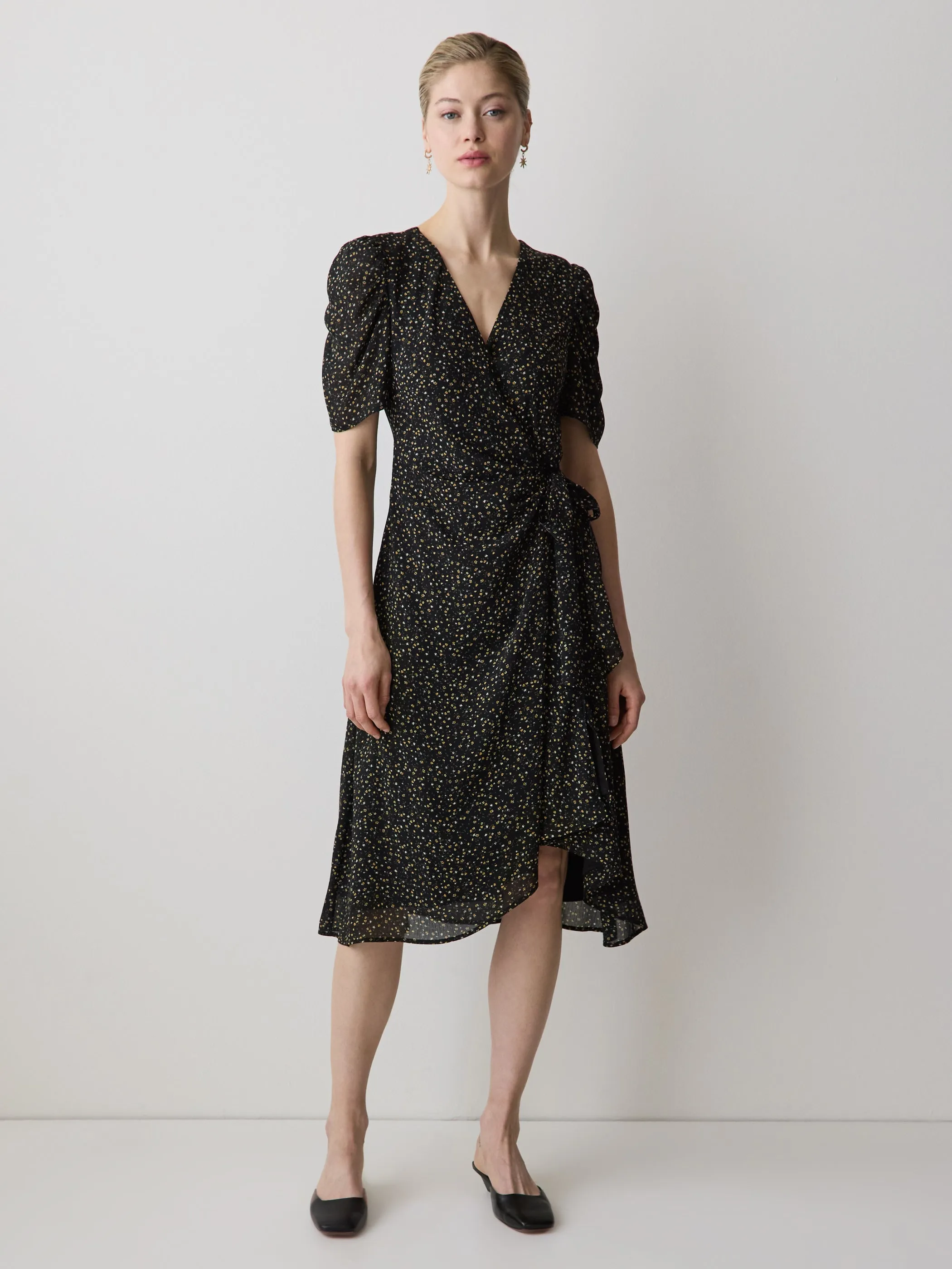Short-Sleeve Chiffon Midi Dress with Lace Trim sold by RW&CO.