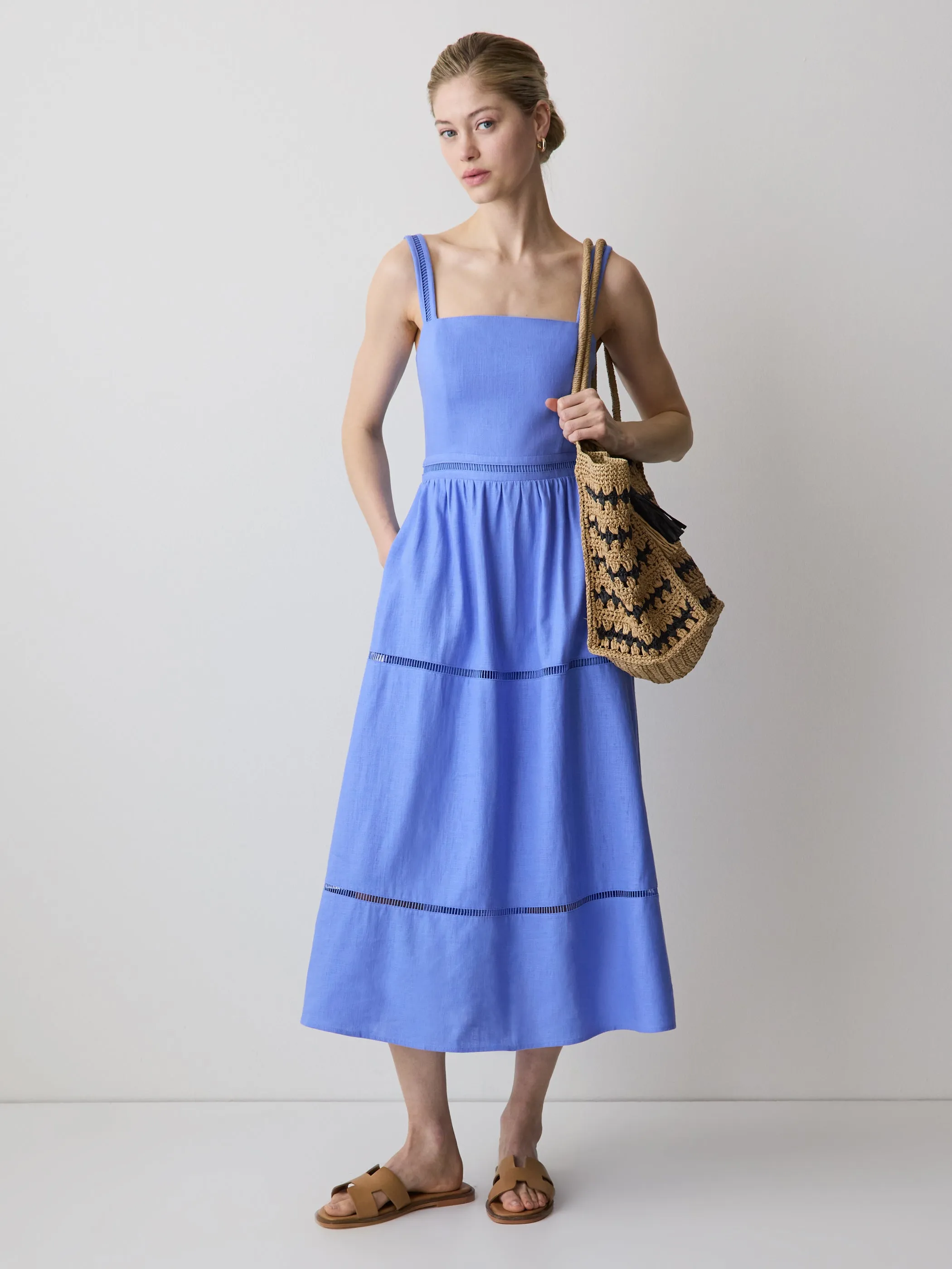 Sleeveless Square-Neck Linen-Blend Midi Dress sold by RW&CO.