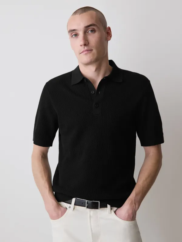 Textured Short-Sleeve Polo Sweater made by RW&CO.